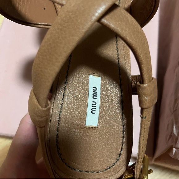 NWT Miu Miu Brown Sandals Leather Wedges Leather Heels 8.5 - Picture 12 of 15